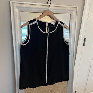Calvin Klein Women's Black with White Piping Sleeveless Top Blouse Size M